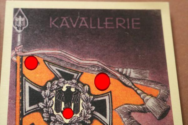 zwei Postkarten- Fahnen und Standarten der Wehrmacht  Karte 10 und 12 - Nebeltruppe und Kavallerie - Repro ?